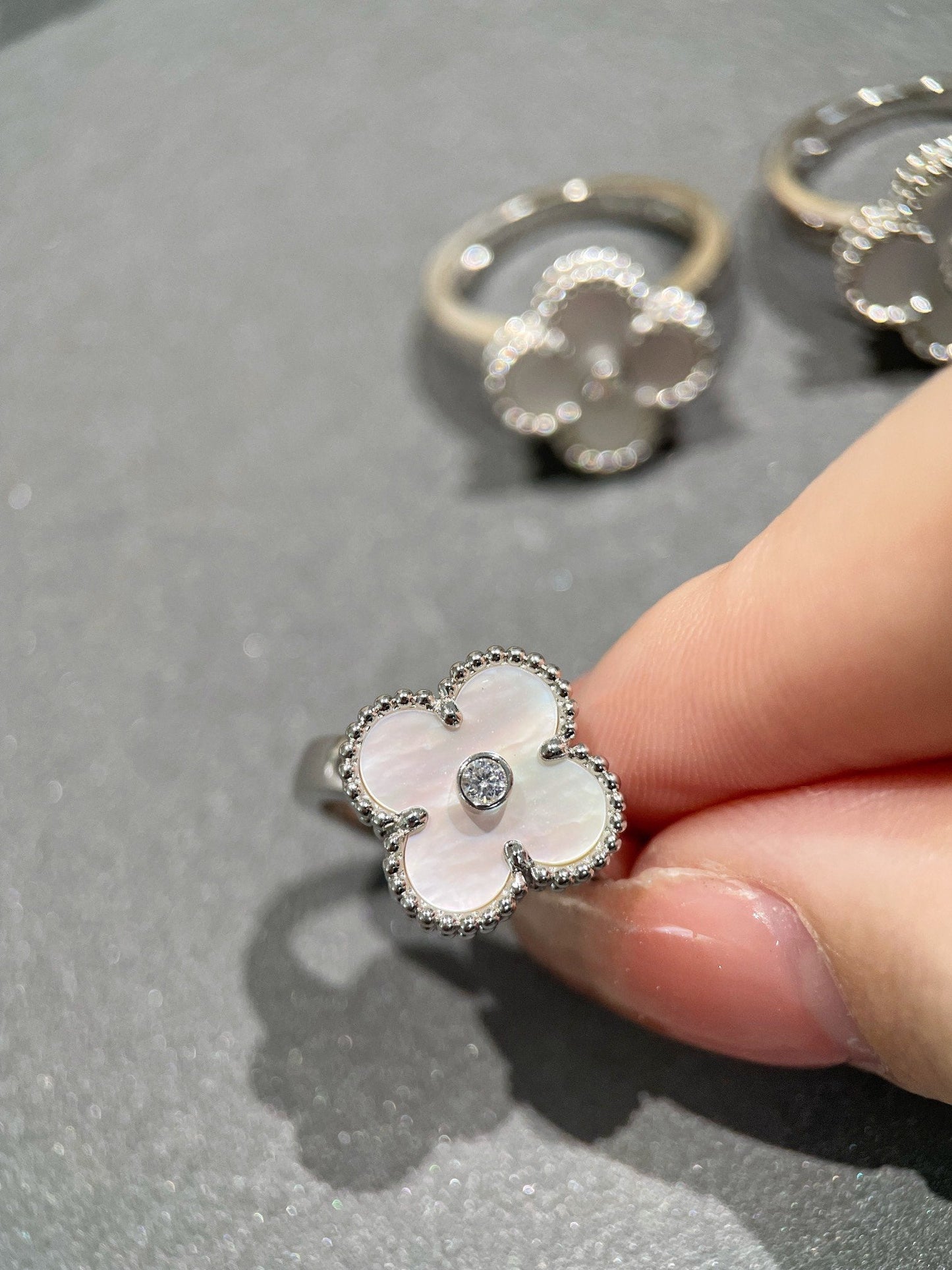 [Lucas Jewelry]CLOVER SILVER MOP DIAMOND RING