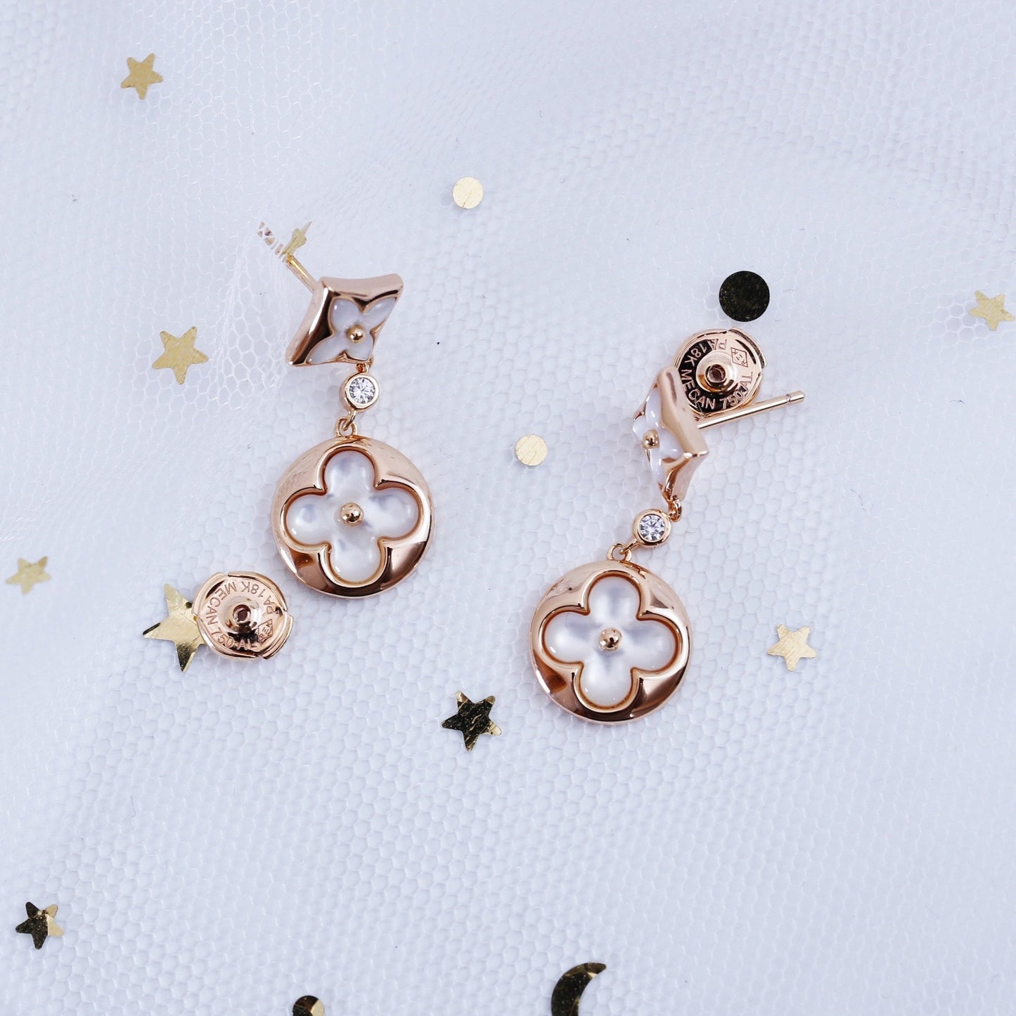 [Lucas Jewelry]STAR AND SUN PINK GOLD MOP DROP EARRINGS