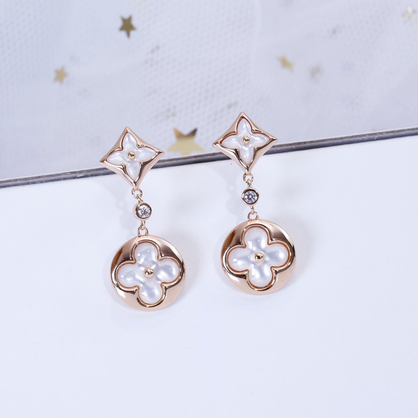 [Lucas Jewelry]STAR AND SUN PINK GOLD MOP DROP EARRINGS