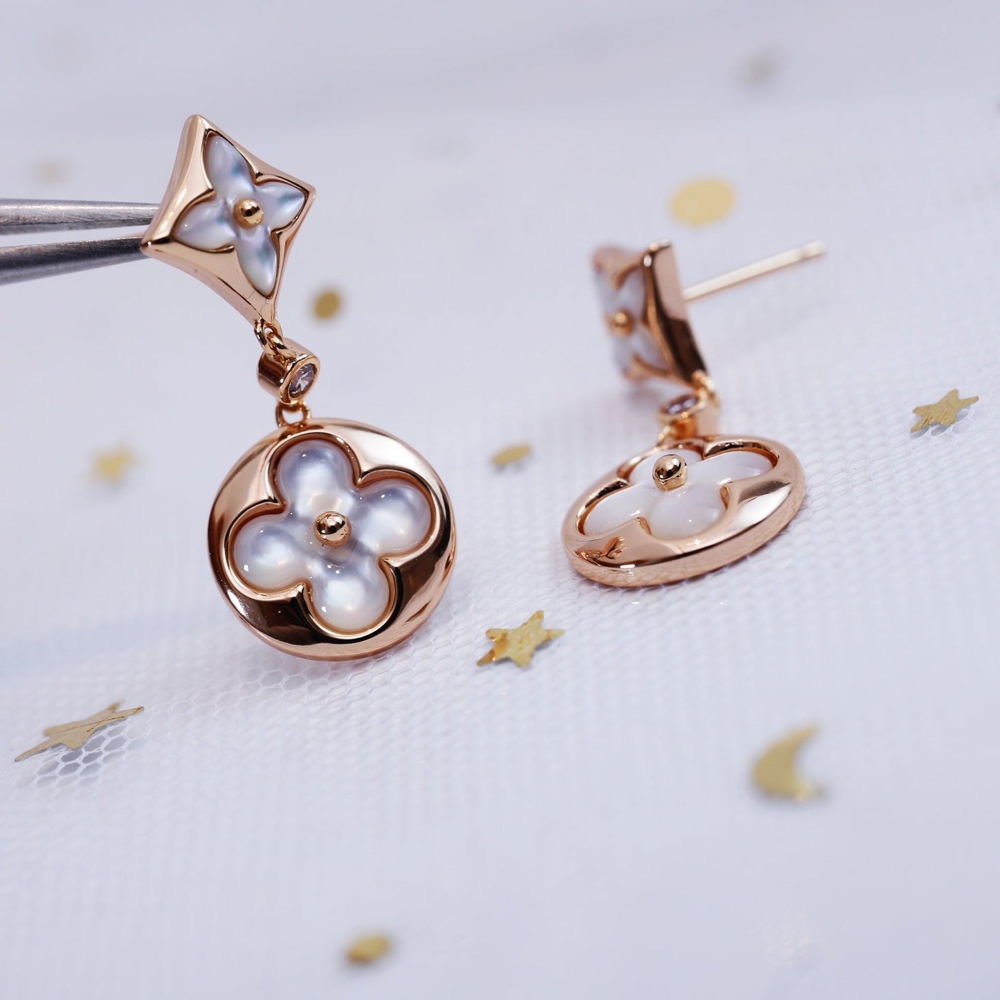 [Lucas Jewelry]STAR AND SUN PINK GOLD MOP DROP EARRINGS