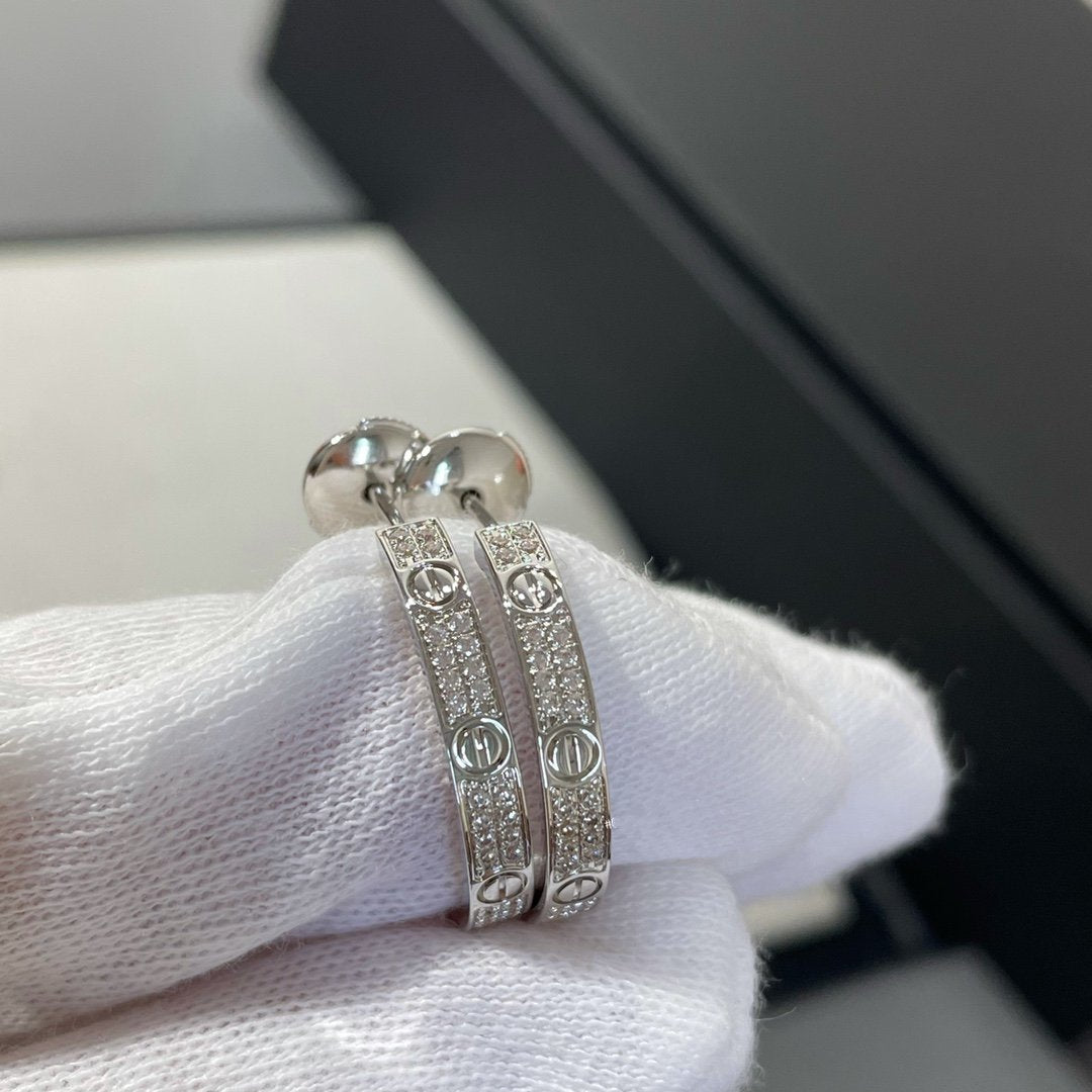 [Lucas Jewelry]LOVE DIAMOND SILVER HOOP EARRINGS