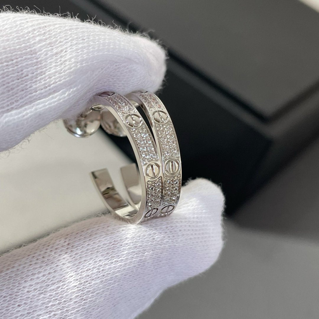 [Lucas Jewelry]LOVE DIAMOND SILVER HOOP EARRINGS