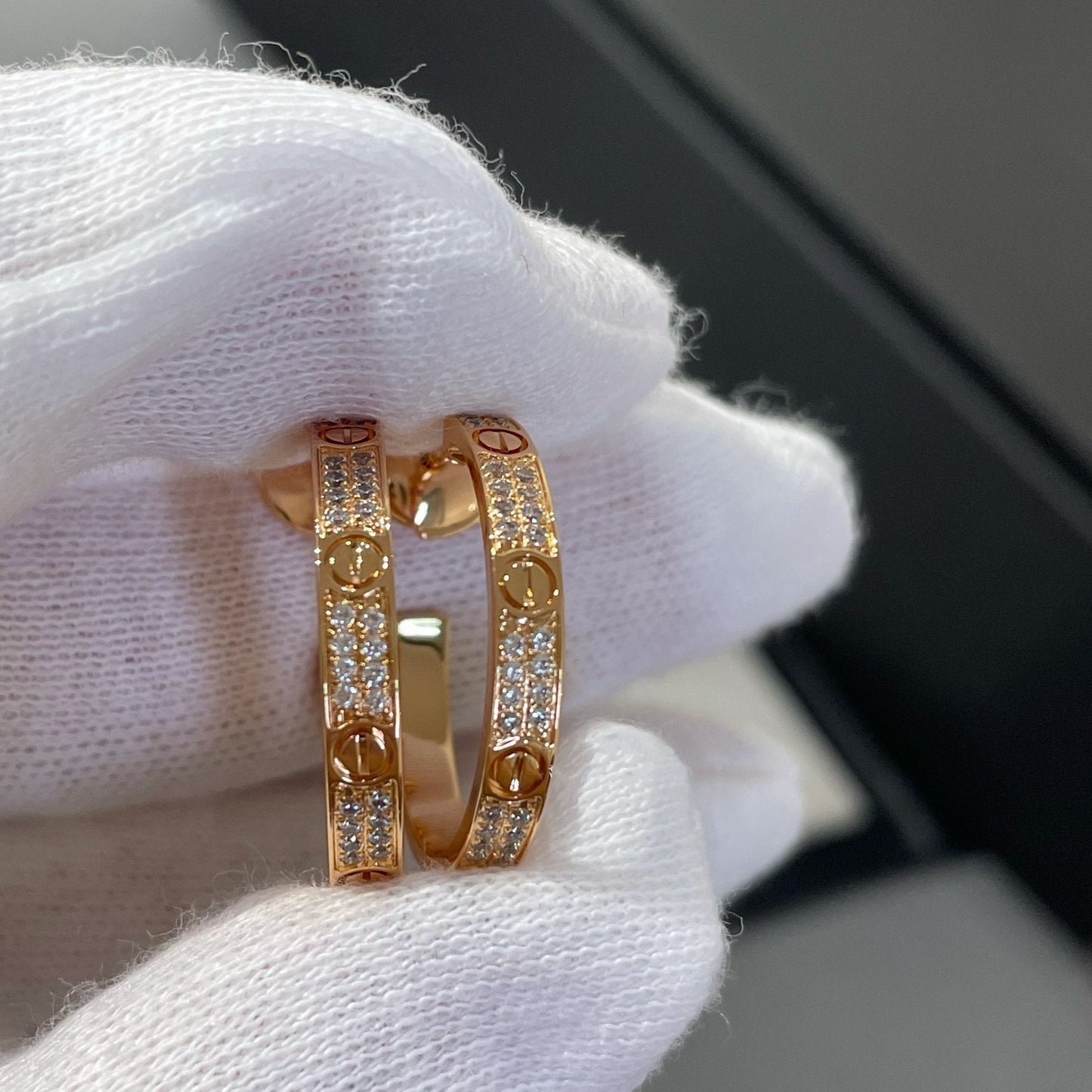 [Lucas Jewelry]LOVE DIAMOND PINK GOLD HOOP EARRINGS