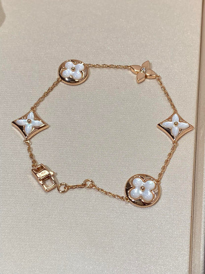 [Lucas Jewelry]STAR AND SUN 5 MOTIF MOP PINK GOLD BRACELET