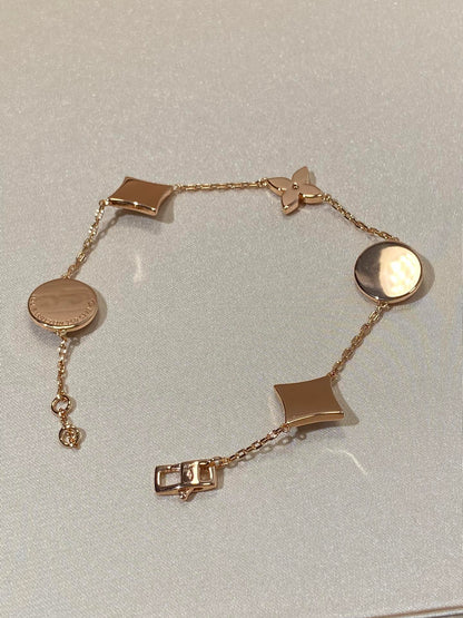 [Lucas Jewelry]STAR AND SUN 5 MOTIF MOP PINK GOLD BRACELET