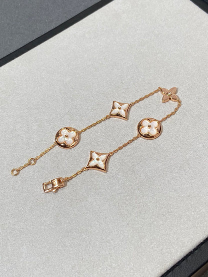 [Lucas Jewelry]STAR AND SUN 5 MOTIF MOP PINK GOLD BRACELET