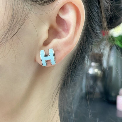 [Lucas Jewelry]POP H SKY BLUE STUD EARRINGS