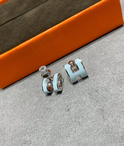 [Lucas Jewelry]POP H SKY BLUE STUD EARRINGS