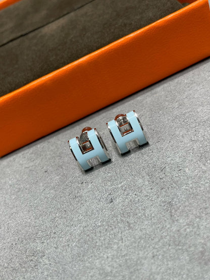 [Lucas Jewelry]POP H SKY BLUE STUD EARRINGS