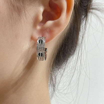 [Lucas Jewelry]LOVE CERAMIC DIAMOND PAVED SILVER EARRINGS