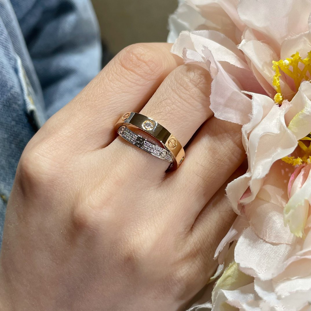 [Lucas Jewelry]LOVE PINK GOLD SILVER DIAMOND DOUBLE RING