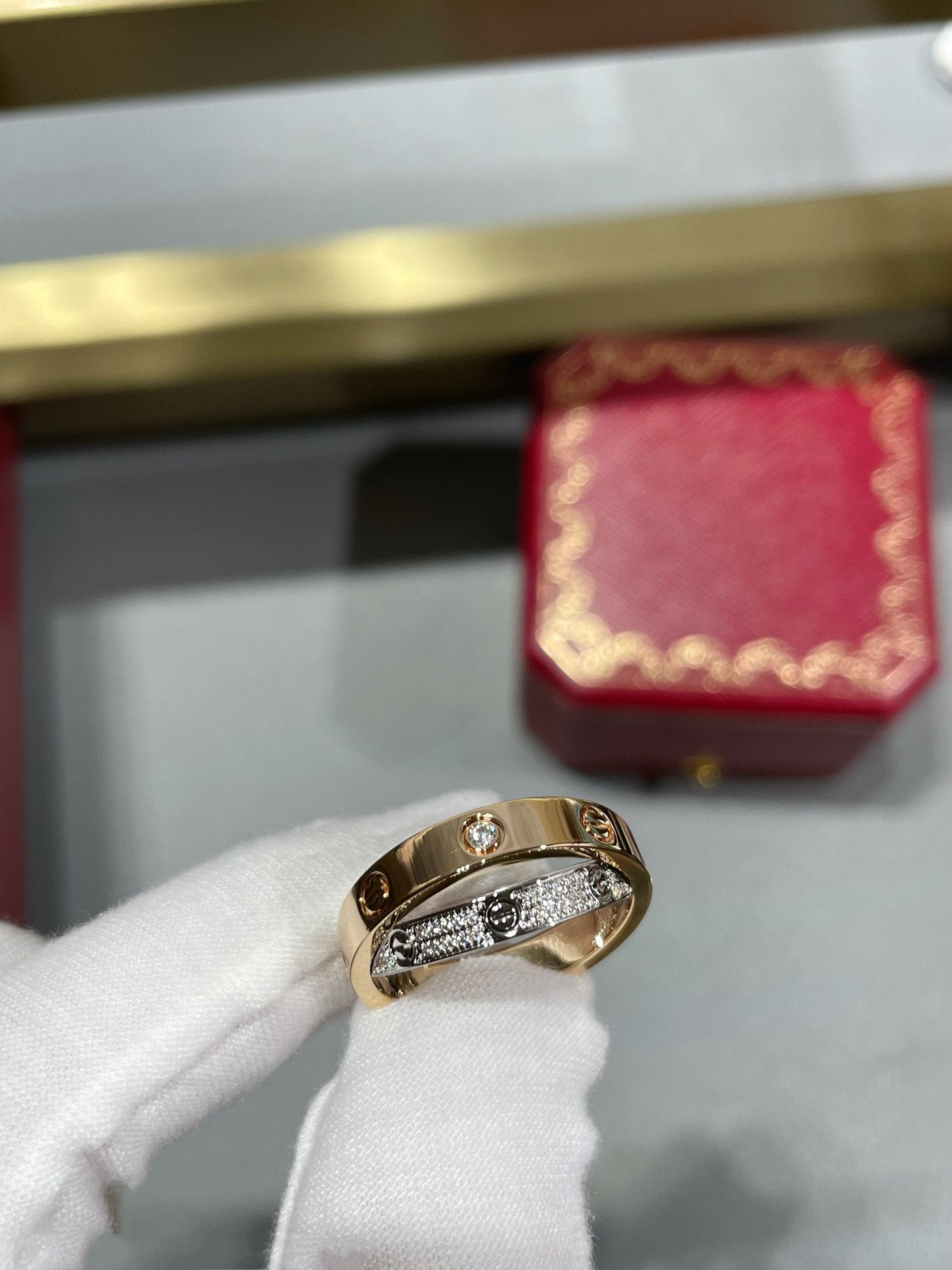 [Lucas Jewelry]LOVE PINK GOLD SILVER DIAMOND DOUBLE RING