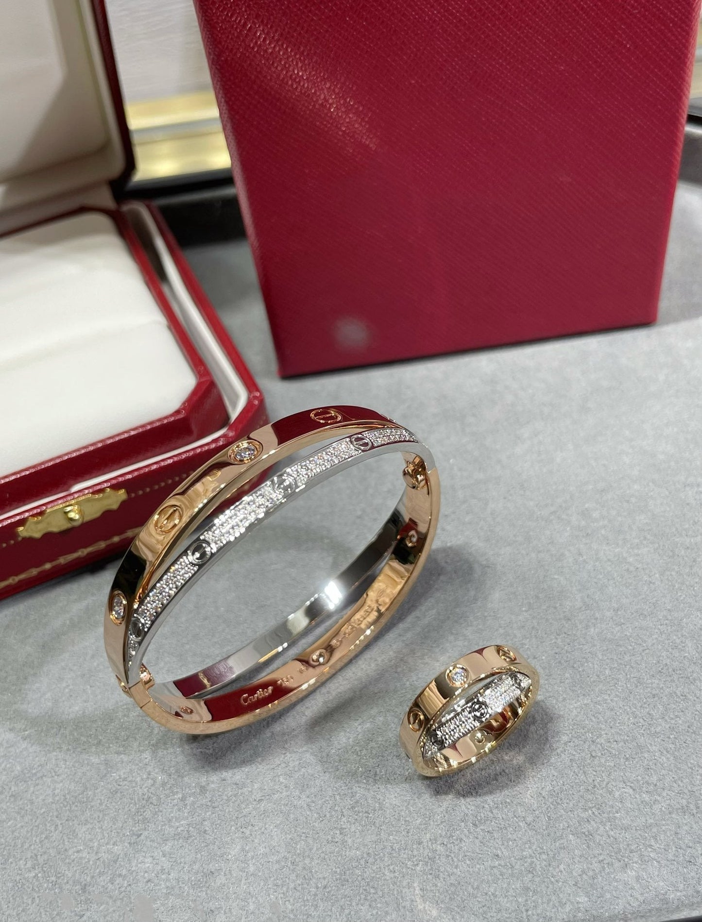 [Lucas Jewelry]LOVE PINK GOLD SILVER DIAMOND DOUBLE RING