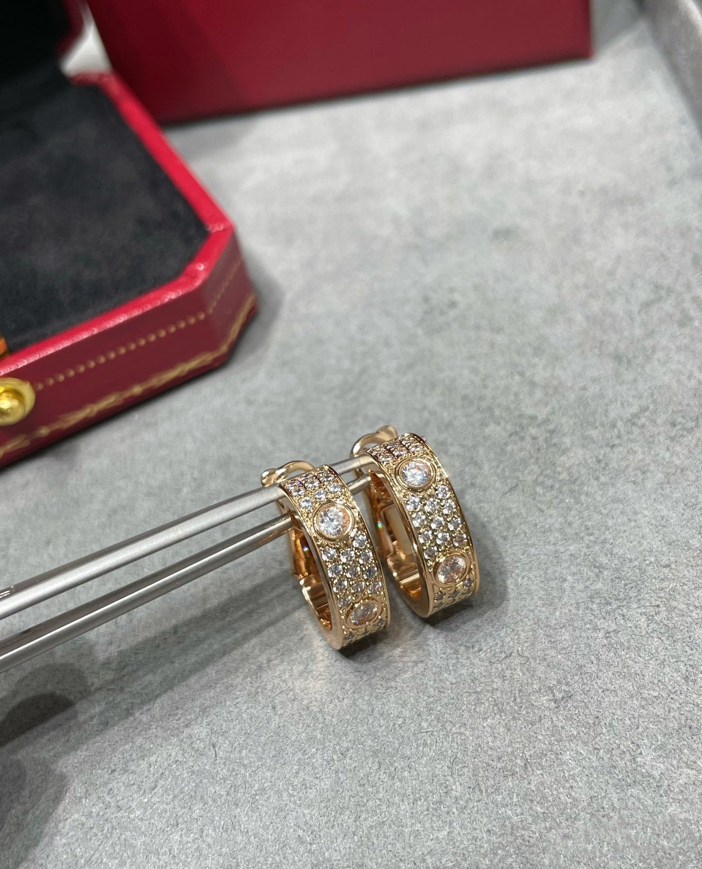 [Lucas Jewelry]LOVE 5.5MM DIAMOND PAVED EARRINGS