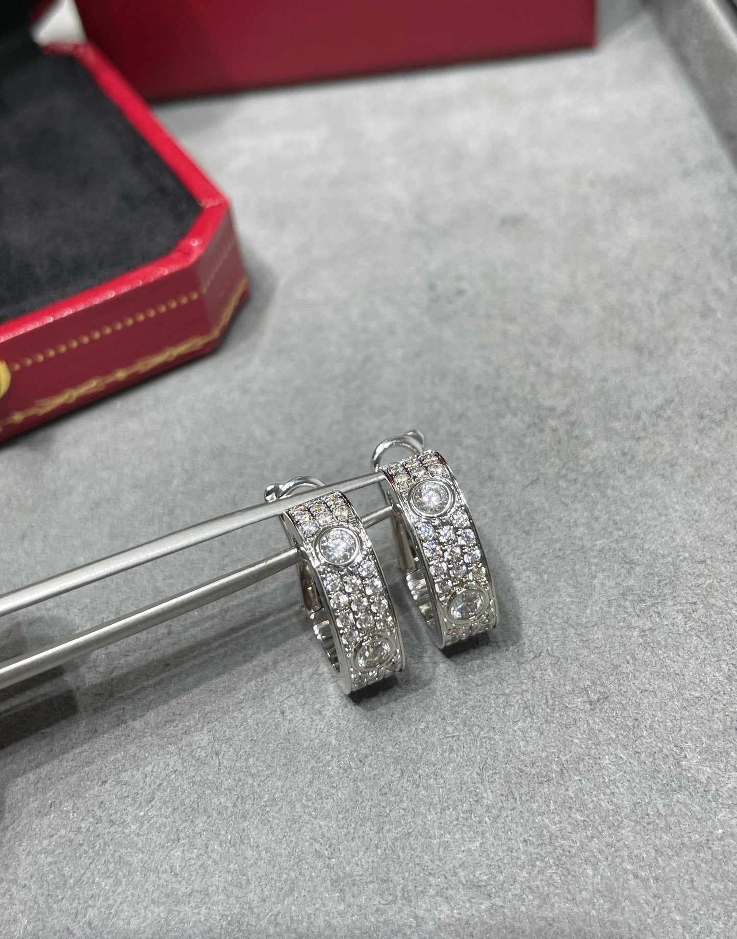 [Lucas Jewelry]LOVE 5.5MM DIAMOND PAVED EARRINGS