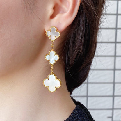 [Lucas Jewelry]CLOVER MOP 3 MOTIFS GOLD EARRINGS