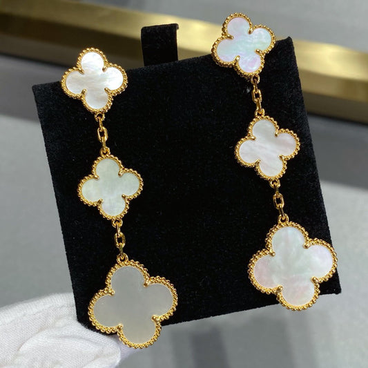 [Lucas Jewelry]CLOVER MOP 3 MOTIFS GOLD EARRINGS