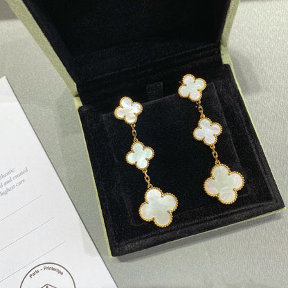 [Lucas Jewelry]CLOVER MOP 3 MOTIFS GOLD EARRINGS