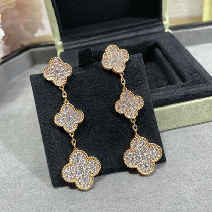 [Lucas Jewelry]CLOVER 3 MOTIFS DIAMOND PAVED ROSE GOLD EARRINGS