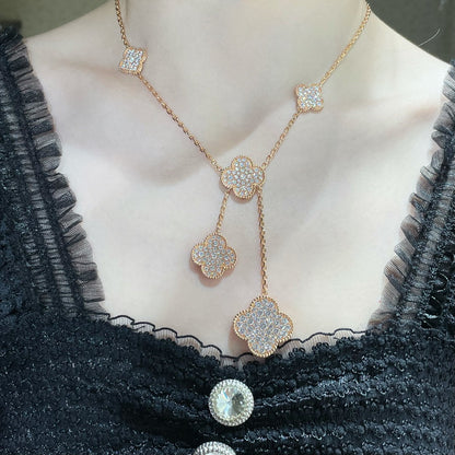 [Lucas Jewelry]CLOVER 6 MOTIF DIAMOND PAVED NECKLACE