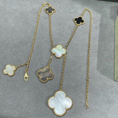 [Lucas Jewelry]CLOVER 6 MOTIF MOP ONYX GOLD NECKLACE