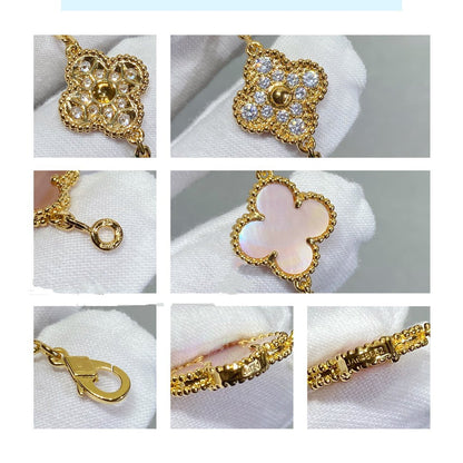 [Lucas Jewelry]CLOVER 5 MOTIF DIAMOND PINK MOP PINK GOLD BRACELET