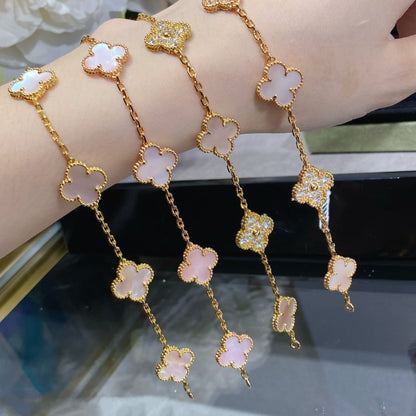 [Lucas Jewelry]CLOVER 5 MOTIF DIAMOND PINK MOP PINK GOLD BRACELET