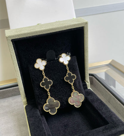 [Lucas Jewelry]CLOVER 3 MOTIF MOP ONYX DARK MOP PINK GOLD EARRINGS