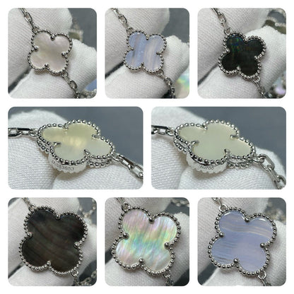 [Lucas Jewelry]CLOVER 16 MOTIF CHALCEDONY MOP SILVER NECKLACE