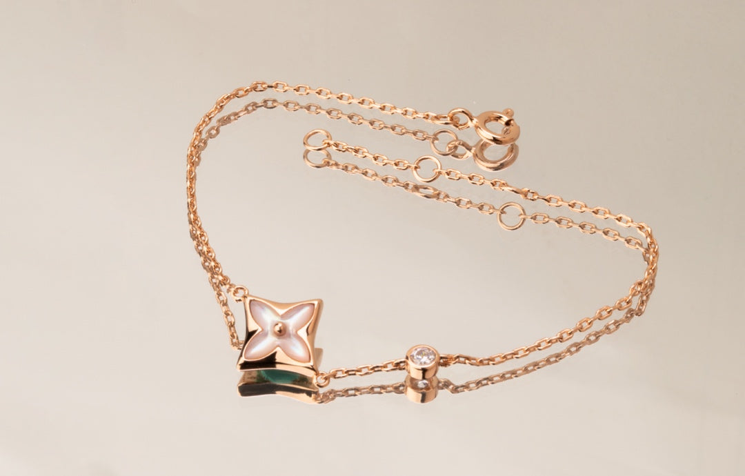 [Lucas Jewelry]STAR PINK MOP 1 DIAMOND PINK GOLD NECKLACE