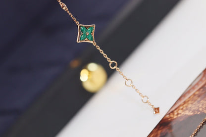 [Lucas Jewelry]STAR AND SUN 4 MOTIF PINK GOLD MALACHITE BRACELET