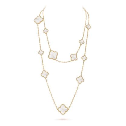 [Lucas Jewelry]CLOVER 16 MOTIF WHITE MOP GOLD NECKLACE