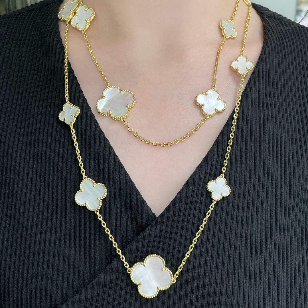 [Lucas Jewelry]CLOVER 16 MOTIF WHITE MOP GOLD NECKLACE