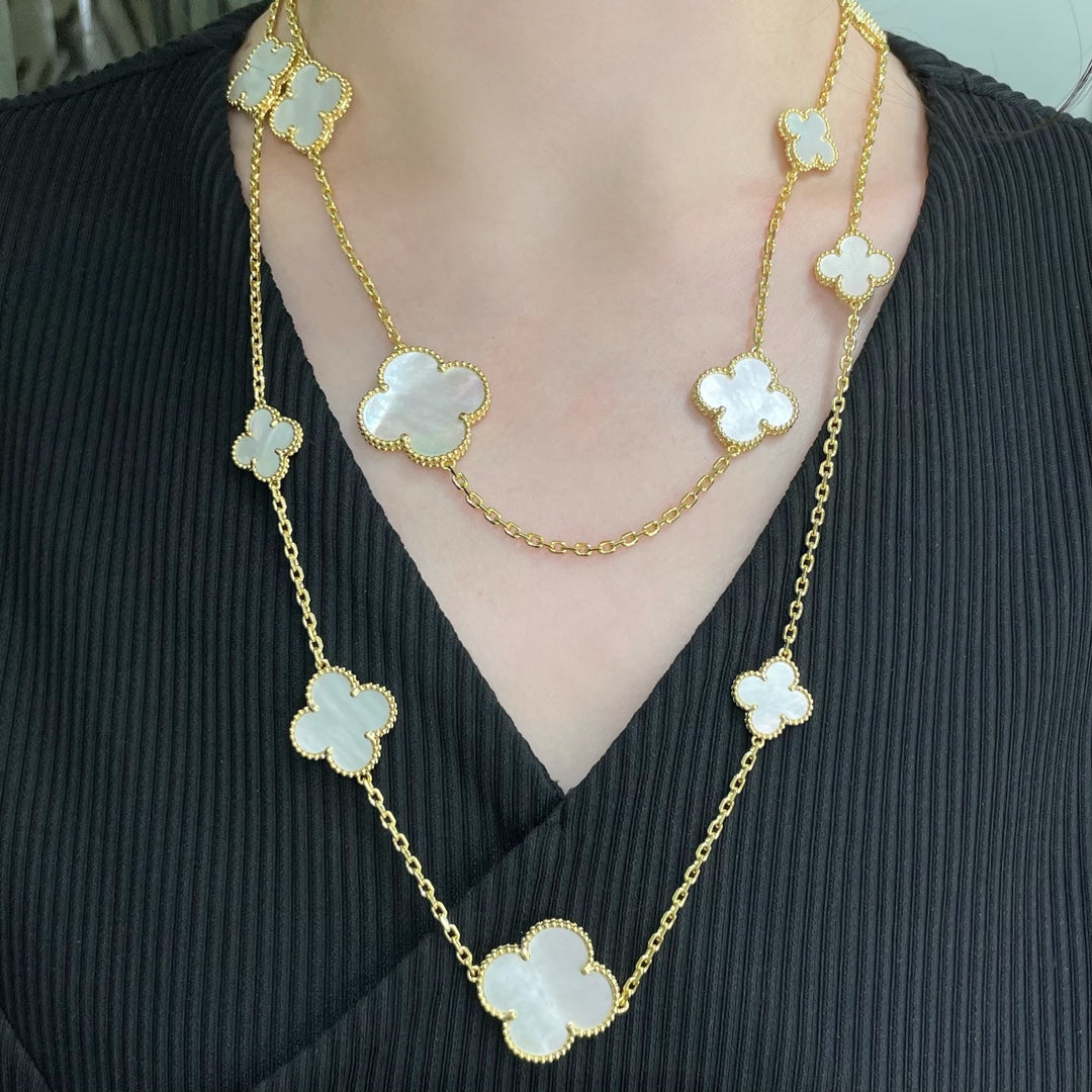 [Lucas Jewelry]CLOVER 16 MOTIF WHITE MOP GOLD NECKLACE