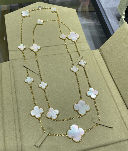 [Lucas Jewelry]CLOVER 16 MOTIF WHITE MOP GOLD NECKLACE