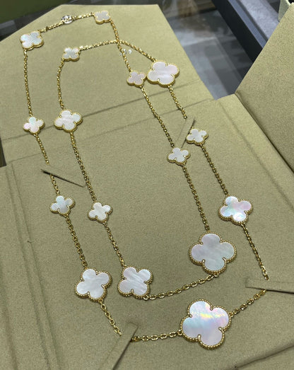 [Lucas Jewelry]CLOVER 16 MOTIF WHITE MOP GOLD NECKLACE