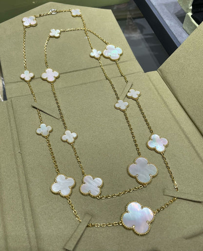 [Lucas Jewelry]CLOVER 16 MOTIF WHITE MOP GOLD NECKLACE