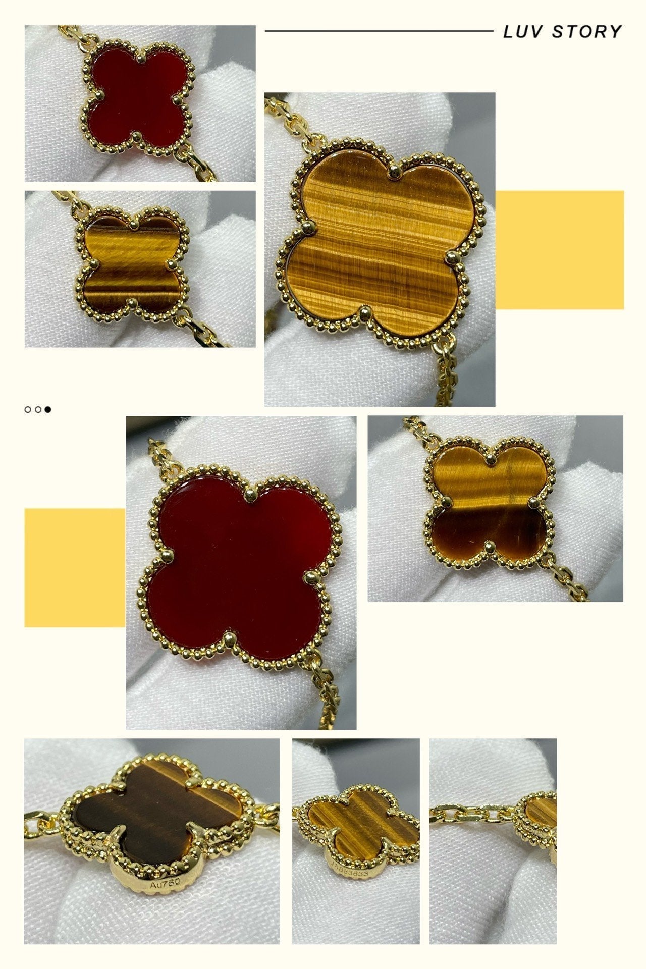 [Lucas Jewelry]CLOVER 16 MOTIF CARNELIAN TIGER EYE ROSE GOLD NECKLACE