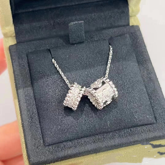 [Lucas Jewelry]PERLEE DOUBLE PENDANT SILVER DIAMOND NECKLACE