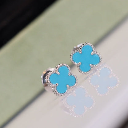 [Lucas Jewelry]CLOVER MINI TURQUOISE SILVER STUD EARRINGS