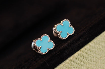 [Lucas Jewelry]CLOVER MINI TURQUOISE SILVER STUD EARRINGS