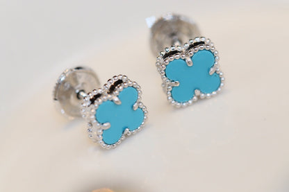 [Lucas Jewelry]CLOVER MINI TURQUOISE SILVER STUD EARRINGS