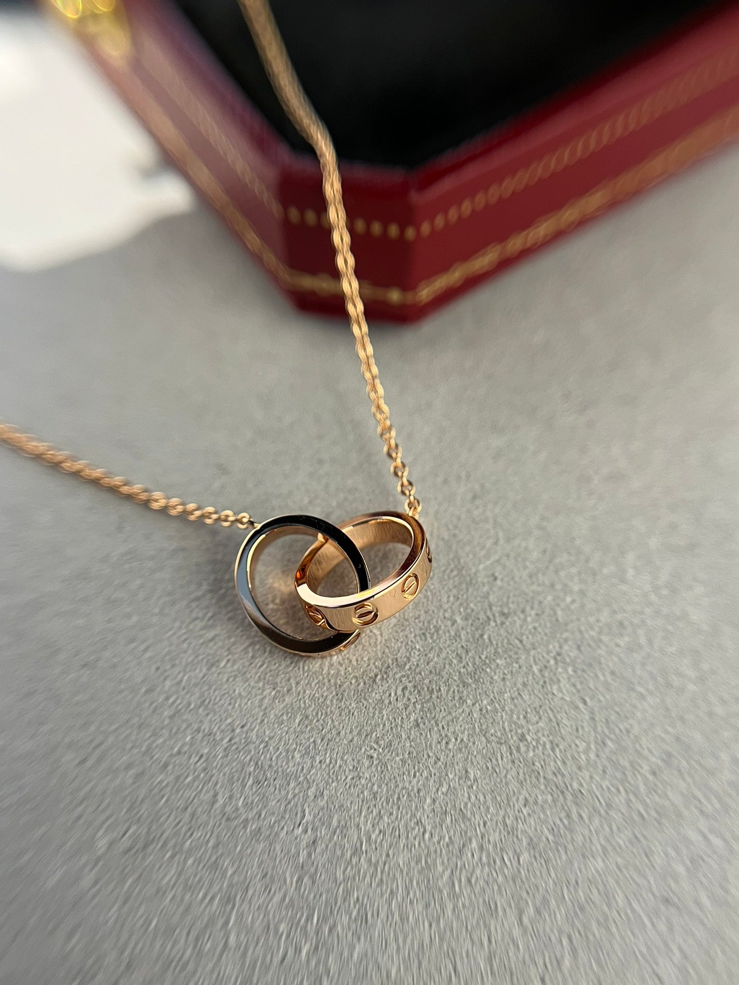 [Lucas Jewelry]LOVE NECKLACE DOUBLE RING PINK GOLD