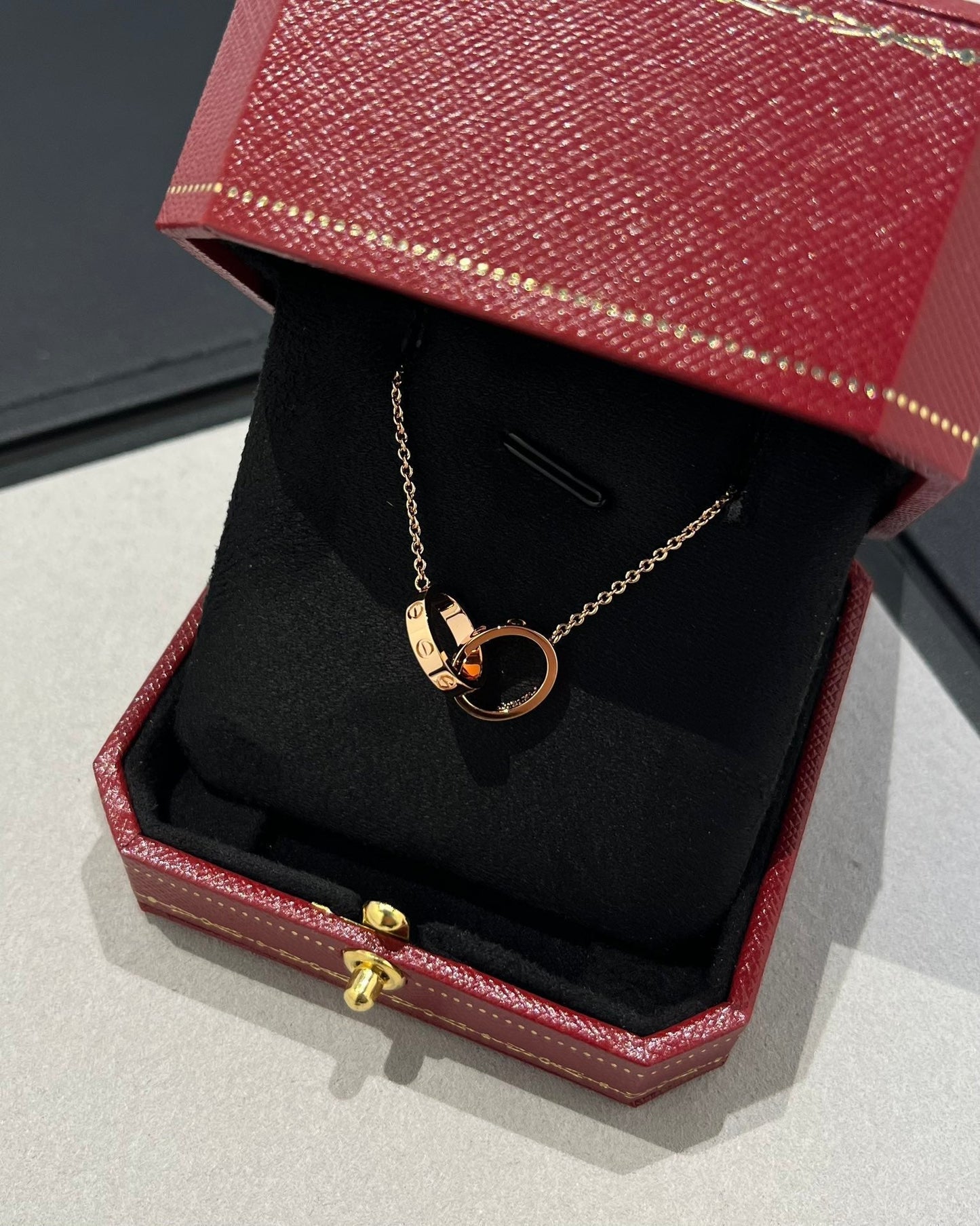 [Lucas Jewelry]LOVE NECKLACE DOUBLE RING PINK GOLD