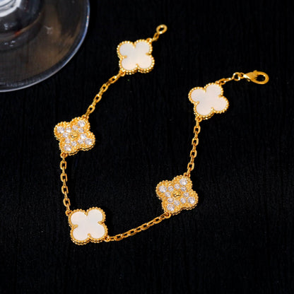 [Lucas Jewelry]CLOVER BRACELET 5 MOTIF WHITE MOP DIAMOND