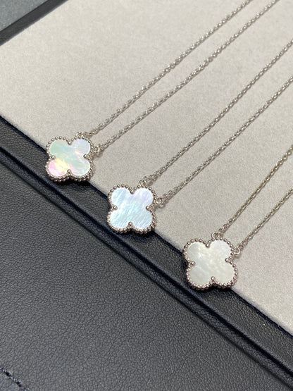 [Lucas Jewelry]CLOVER MEDIUM SILVER WHITE MOP NECKLACE