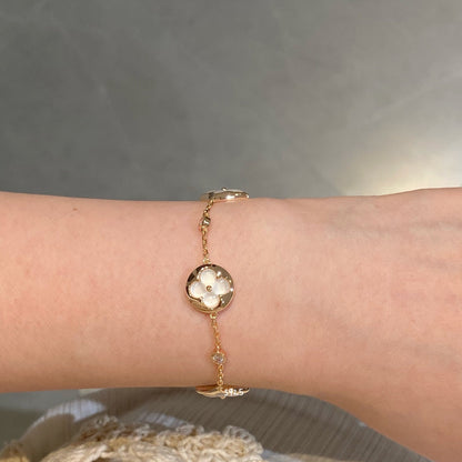 [Lucas Jewelry]STAR AND SUN 4 MOTIF WHITE MOP PINK GOLD BRACELET