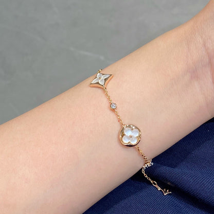 [Lucas Jewelry]STAR AND SUN 4 MOTIF WHITE MOP PINK GOLD BRACELET