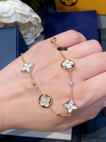 [Lucas Jewelry]STAR AND SUN 4 MOTIF WHITE MOP PINK GOLD BRACELET