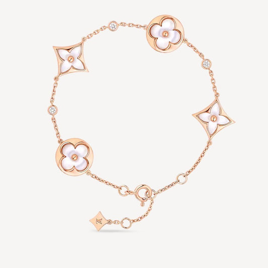 [Lucas Jewelry]STAR AND SUN 4 MOTIF WHITE MOP PINK GOLD BRACELET